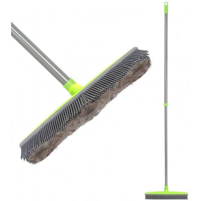 Push Broom Long Handle Rubber Bristles Sweeper Squeegee Edge 54 Inches Non Scratch Bristle Broom For Pet Cat Dog Hair Carpet